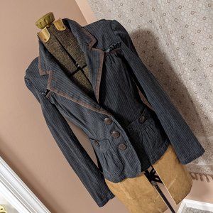 DKNY Denim Blazer Black/Grey with Brown Trim